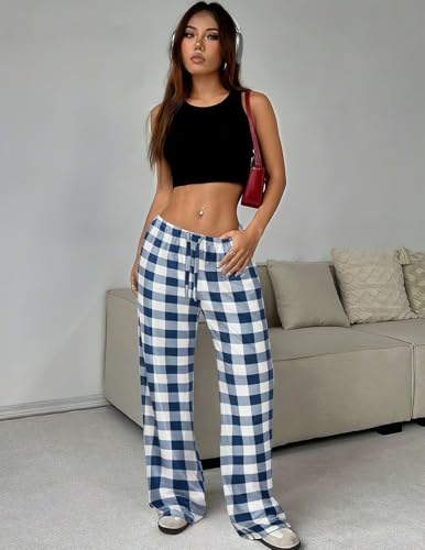 Image of Ekouaer Women Pajama Pants Comfy Pj Bottom with Pockets Stretch Plaid Sleepwear