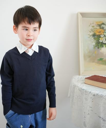 V-Neck Navy Blue Childrens Knit Sweater Long Sleeve Cardigan Pullover Autumn Winter Base Layer Sweater3