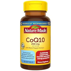 Nature Made CoQ10 200mg per Serving with Black Pepper Extract for Enhanced Nutrient Absorption, Heart Health Support, 60 Softgels, 30 Day Supply