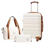 LONG VACATION Carry On Luggage Sets 3 Piece 20 Inch Suitcase Set, ABS+PC Hardshell Lightweight Travel Luggage with Spinner Wheels & YKK Zipper TSA Lock (White-Brown,20 INCH)