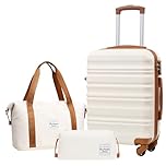 LONG VACATION Carry On Luggage Sets 3 Piece 20 Inch Suitcase Set, ABS+PC Hardshell Lightweight Travel Luggage with Spinner Wheels & YKK Zipper TSA Lock (White-Brown,20 INCH)