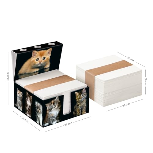 PrintCollect Zettelbox „Cats“ aus stabil verklebtem Vollkarton, Notizzettel aus kräftigem Papier (1er-Set im Geschenkkarton)