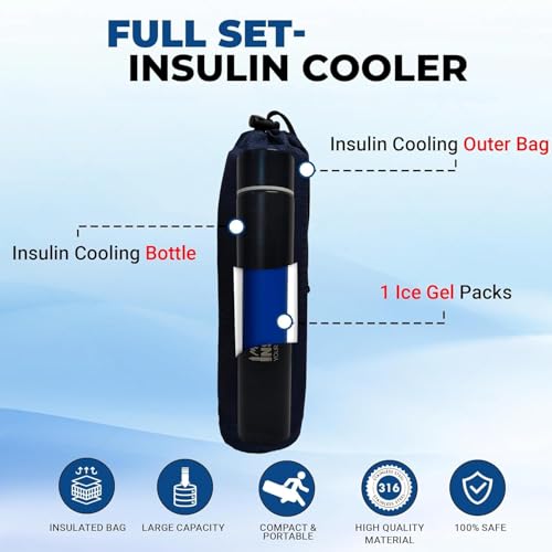 Image of Insulin Mini Travel Case | Cooler for Bottles, Vials & Pens | 12+ Hours Cooling Bag with 1 Biogel Ice Pack | TSA Approved Insulin Cooling Case for Diabetic Medicine Travelling (Black)