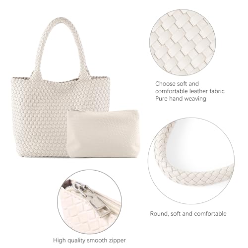 Hand Woven Bag Tote Bag For Women Top Handle Shoulder Bag Vegan Leather Large Travel Beach Bag Hobo Bag Handbag - Image 4