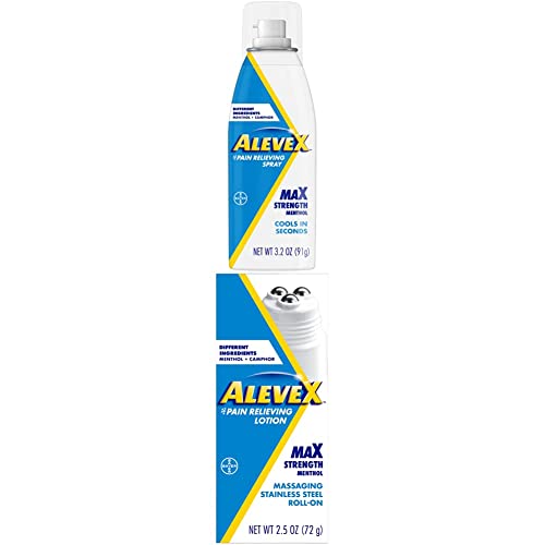 Alevex Pain Relief Spray, 3.2 Ounce & Alevex Pain Relief Roll On Lotion, 2.5 Ounce Rollerball, Pain Relief #TOP26
