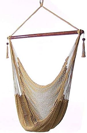 SueSport Tan XL Caribbean Hammock Chair Sky Chair Hammock Porch Swing Chair, 40 Inch Wide Seated, Premium Quality