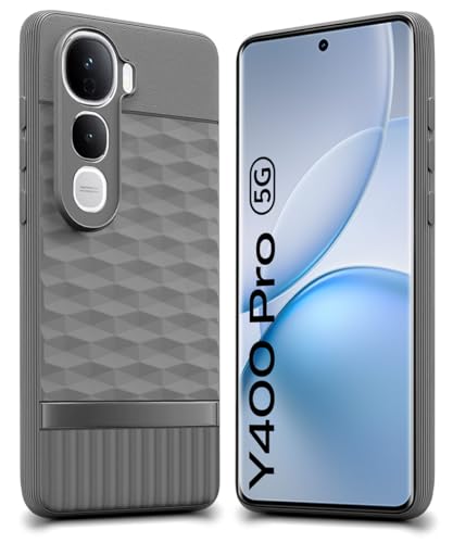 Image of WOW IMAGINE Back Cover for Vivo Y400 Pro 5G with Hexa Cube Design | Ultra Slim Soft Rubberised Case | Inner Velvet Fabric | Matte Silicone Flexible Mobile Case | Camera Protection - Grey