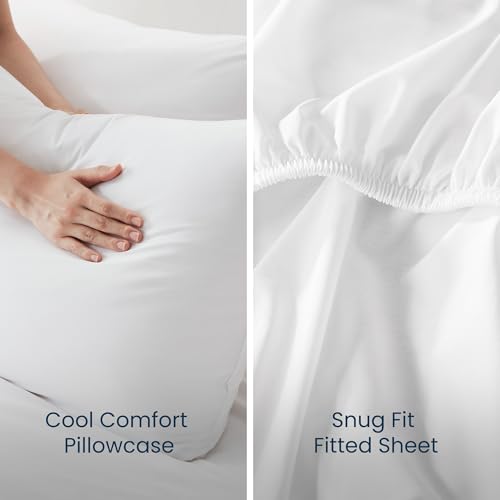 SLEEP ZONE Cooling Sheet Set Queen Size, Cooling Sheets for Hot Sleepers 4 - Piece Soft & Breathable Jacquard Cooling Bed Sheets for Queen Size Bed Deep Pocket Cool Fitted Sheet, White - image 5