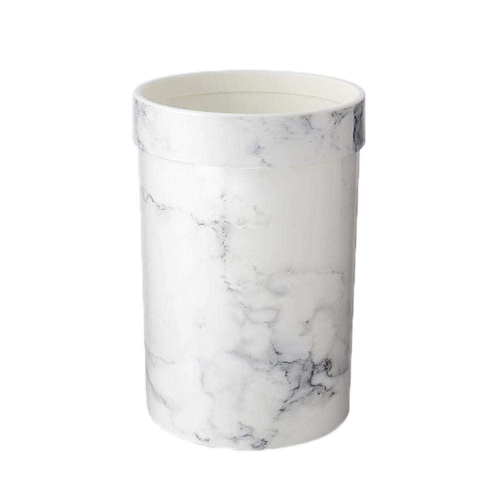 Slim Decorative Plastic Small Trash Can Wastebasket, Garbage Container Bin for Bathrooms, Kitchens, Home Offices, Dorm Rooms - White/Marble