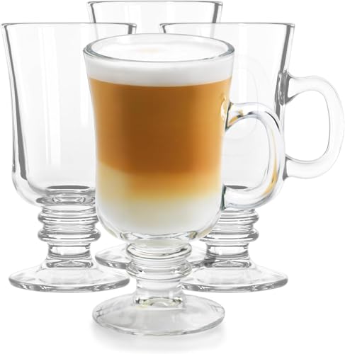 Image of 250 ML Glass Coffee Mug Set, with Convenient Handle, Tea Glasses for Hot /Cold Beverages, Thermal Shock Resistant, Tempered Glass, Mugs for Cappuccino (Delux Mug, 4 Count (Pack of 1))