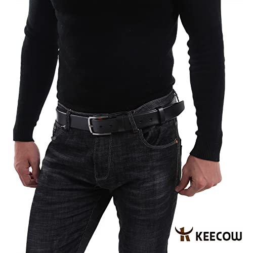 Image of KEECOW Men's 100% Italian Cow Leather Belt Men With Anti-Scratch Buckle,Packed in a Box