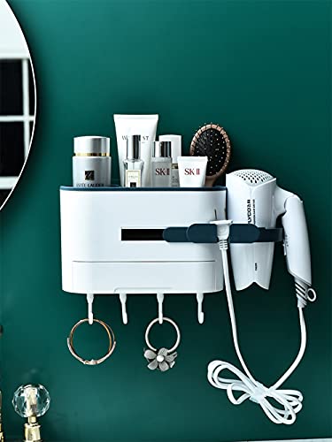 M.S.N Soporte para secador de pelo, soporte para cables, organizador de baño, sin agujeros, organizador sin clavos, autoadhesivo, no daña la pared, para cuarto de baño (azul oscuro) Cover