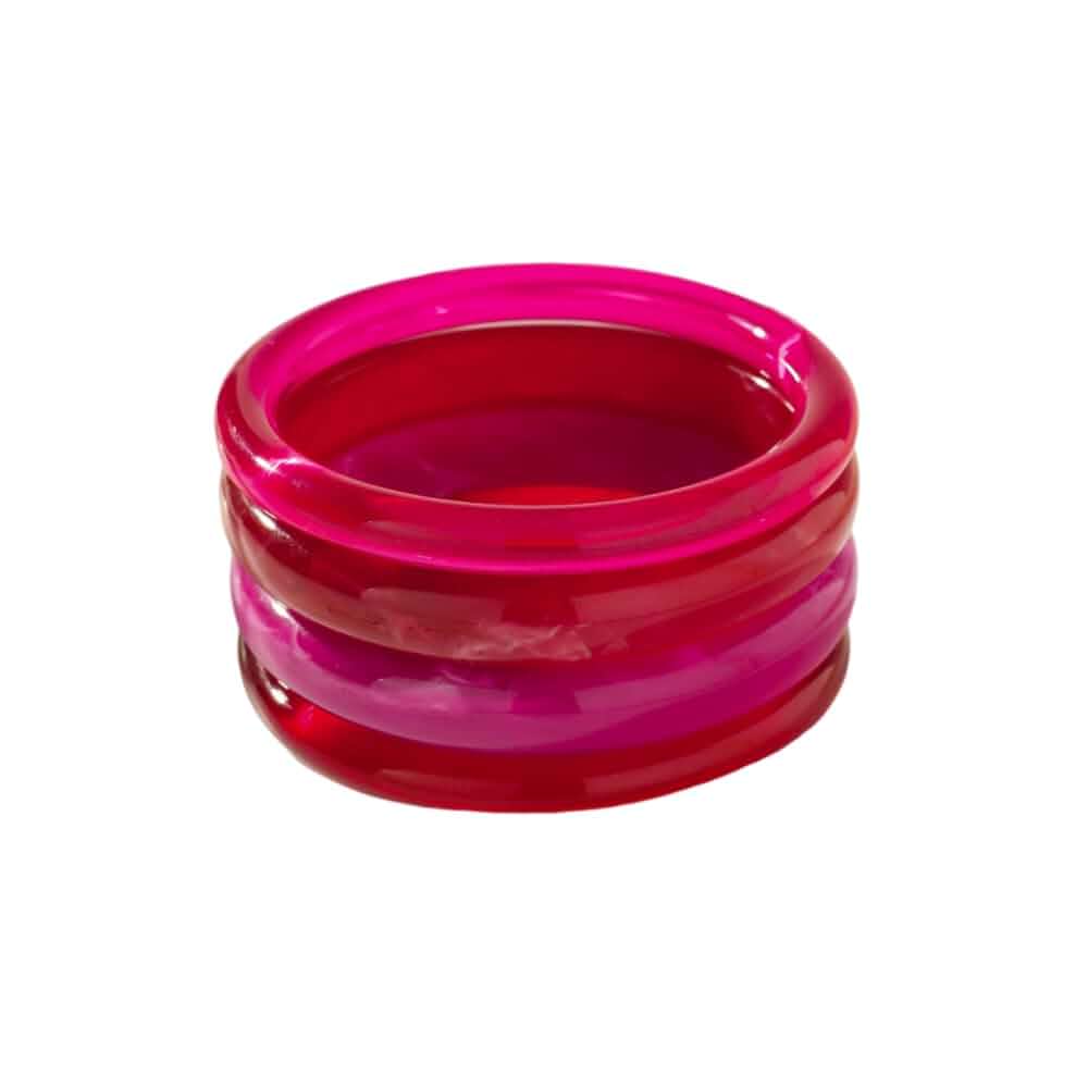Caiyao 4Pcs Chunky Acrylic Resin Stackable Bangle Bracelets Set Boho Colorful Round Thick Wide Thin Wrist Statement Bracelets for Women Wedding Party Holiday Vacation Jewelry Gifts