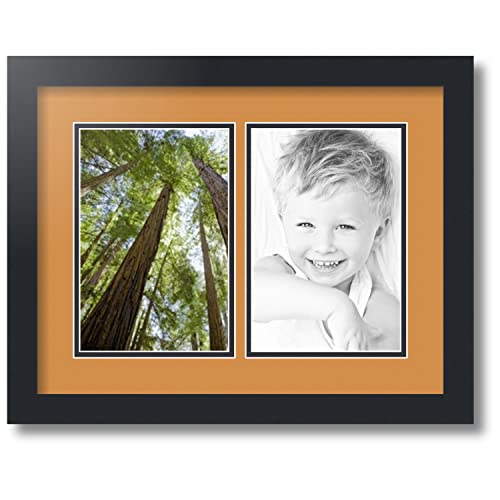 ArtToFrames Collage Photo Frame Double Mat with 2-6x9 inch Openings with Black Frame and Amber Top Mat