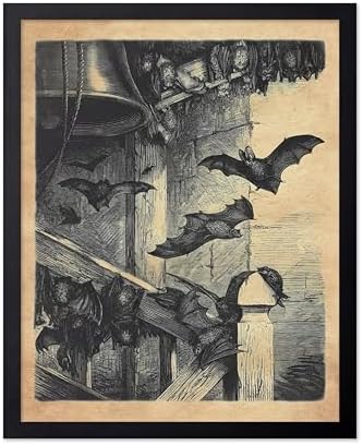 Poster Master Vintage Bats In The Belfry Poster - Retro Vampire Bats Print - 8x10 Poster & Black Frame Bundle image 2