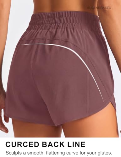 Image of BMJL Women's Athletic Shorts Running Workout Shorts Gym High Waisted Summer Short with Waistband Pocket | built-in liner,thick elastic waistband,split side,comfy fabric,zipper pocket,longer back,workout,athletic,curved back line