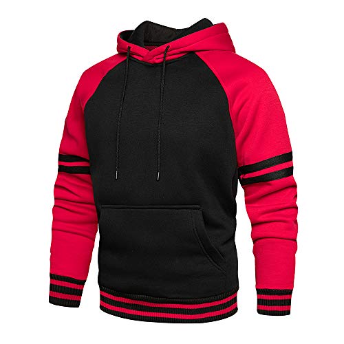 MANLUODANNI Men's Hoodies Pullover Hooded Sweatshirt Patchwork Top Casual Hoody with Pocket 002Red XXL