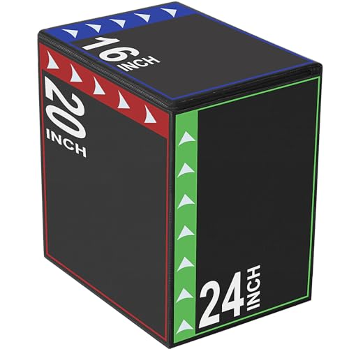 NEWBULIG 3 in 1 Plyometric Jump Box, Plyo Box Jumps for Home Gym, Jumping Boxes for Training, Workout, Exercise, Non-Slip Multi-Use Cushioned, Black 16''*20''*24''