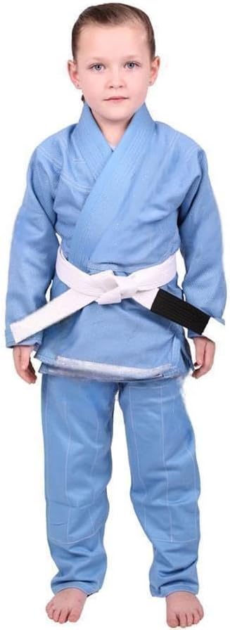 Fightwear Kids Animal Jiu Jitsu Gi, 425GSM Jacket, Twill BJJ Pants, and White Belt, Sky Blue, M0