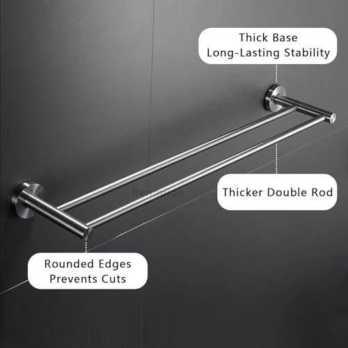 Barre porte-serviettes murale double en acier inoxydable argent brossé