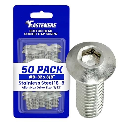 Fastenere Button Head Socket Cap Screws - 8-32 x 3/8