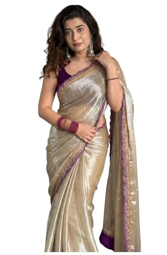 Image of HMP Fashion Women's Two-Tone Soft Erode Silk Saree with Lace Border, Banglori Blouse Piece