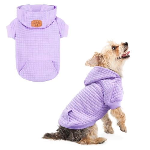 Image of BEAUTYZOO Dog Hoodies Sweater for Small Dogs,Waffle‑Like Laminated Pet Coat | Warm Dog Sweatshirt with Pocket & Leash Hole,Pullover Clothes for Girl Boy Dogs & Cats,Stretchy & Easy‑On‑Off,Chihuahua Puppy