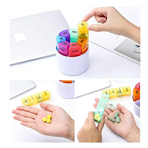 Tablettenbox 7 dagen 4 vakken - ronde pillendoos met gratis pillendoos sleutelhanger, tablettdoos 's ochtends 's middags 's avonds - ideaal voor medicijnen, tabletten, vitamines - Afbeelding 5