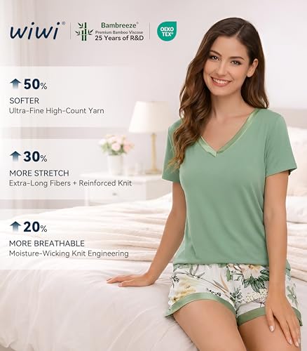 Image of WiWi Viscose from Bamboo Pajamas Set for Women Super Soft Short Sleeve Cooling Summer Plus Size Pjs Sets Sleepwear S-4X