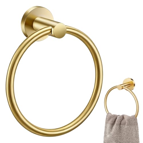 Hand Towel Holder Stainless Steel Bathroom Towel Rail Gold Bathroom Accessories Diameter 16cm Modern Round Towel Ring for Bathroom Kitchen Storage