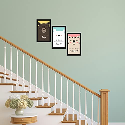 Image of ArtX Paper Animal Face With Quote Wall Frame Art Painting, Framed Paintings, Multicolor, Animals, 13 X 25.5 inches(Combined), 8.5 X 13 each, Set of 3