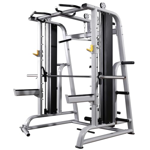 French Fitness MSC20 Counter Balanced Multi Smith Cable Machine – All-in-One Home Gym with Smith Machine, Squat Rack, Pull-Up Bar, Weight Plate Storage, & High/Low Pulley System