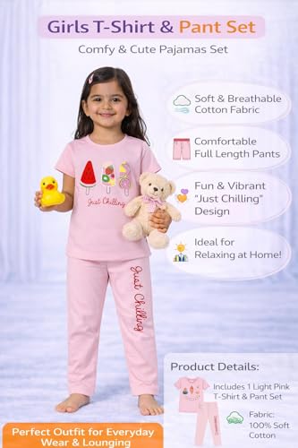 Image of NammaBaby Girl's Soft Cotton Night Suit (Printed T-Shirt & Pant Set /Girls Night Dress /Nightwear) Pack of 1