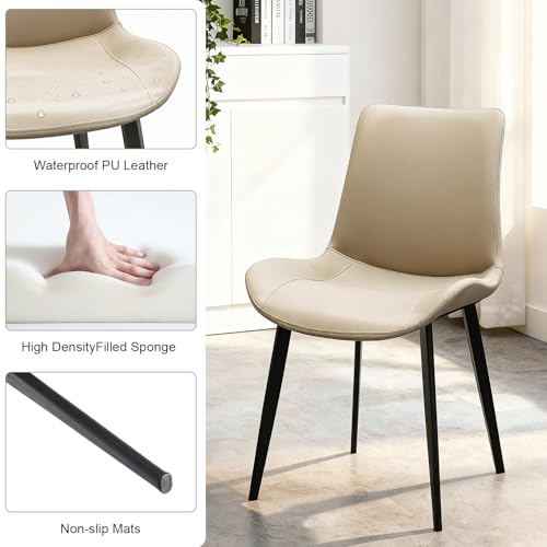 Image of Modern Dining Chairs Set of 2, PU Leather Dining Room Chairs, Upholstered Kitchen Chairs with Ergonomic Backrest & Sturdy Metal Legs, Perfect for Dining Room, Living Room, Beige