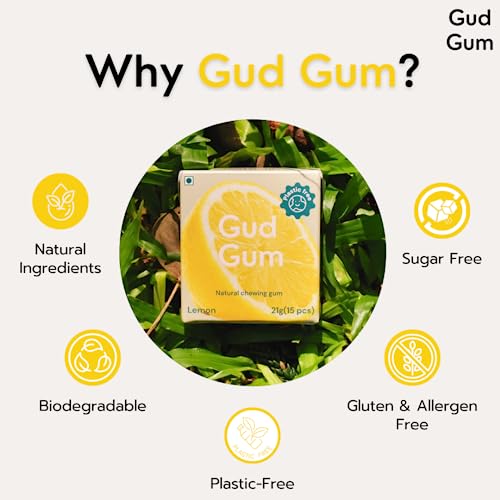 Image of Gud Gum- Natural, Plastic Free Chewing Gum- Pack of 2- No added artificial colours, flavours & sweeteners (Lemon)