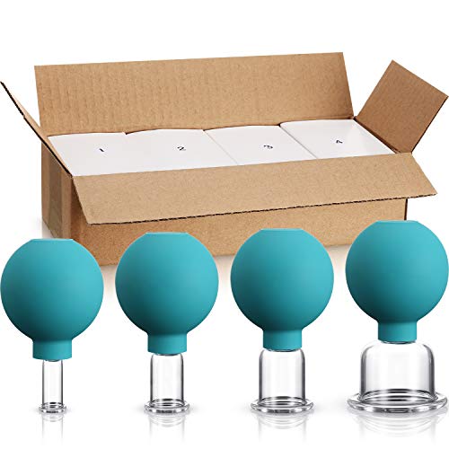 Image of BBTO 4 Pieces Glass Cupping Set Glass Silicone Cupping Cups Massage Vacuum Suction Cupping Cups for Body Face Leg Arm Back Shoulder Muscle and Joint Pain (Green)