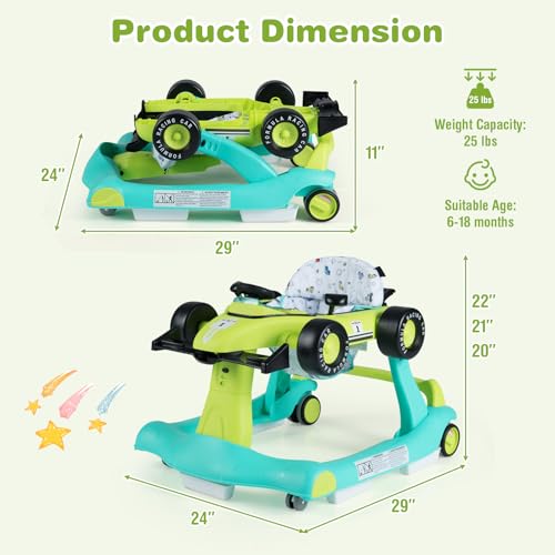 Image of GLACER Foldable Baby Walker, 4-in-1 Infant Walker with Adjustable Height & Speed, Music, Light, Steering Wheel & Washable Cushion, Baby Walker Activity Center for Boys Girls 6 -18 Months (Green)