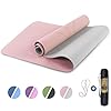 Yoga-Mat-Non-Slip-Pilates-Fitness-Mats-with-Alignment-Marks-Eco-Friendly-Anti-Tear-Yoga-Mats-for-Women-Exercise-Mats-for-Home-Workout-with-Carrying-Strap Non Slip, Pilates Fitness Mats, Eco Friendly, Anti-Tear 1/4" Thick Yoga Mats for Women, Exercise Mats for Home Workout with Carrying Sling (72"x24", Parfait Pink & Gray)