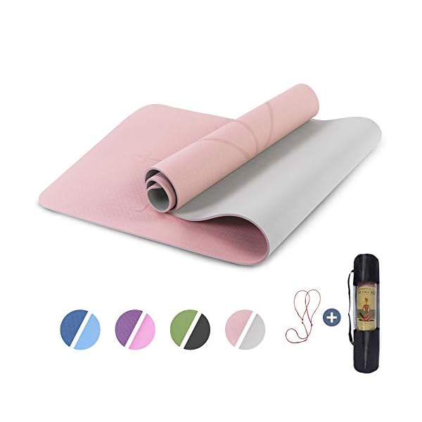 Yoga-Mat-Non-Slip-Pilates-Fitness-Mats-with-Alignment-Marks-Eco-Friendly-Anti-Tear-Yoga-Mats-for-Women-Exercise-Mats-for-Home-Workout-with-Carrying-Strap Non Slip, Pilates Fitness Mats, Eco Friendly, Anti-Tear 1/4" Thick Yoga Mats for Women, Exercise Mats for Home Workout with Carrying Sling (72"x24", Parfait Pink & Gray)