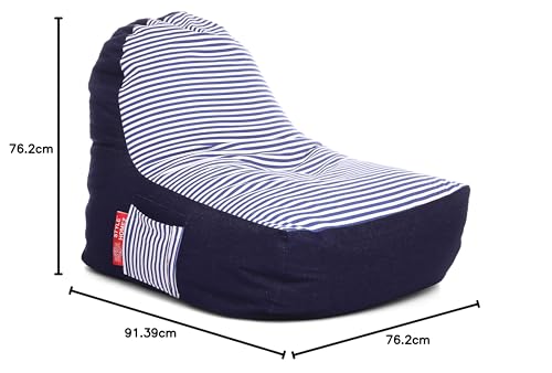 Image of Style Homez Urban Design Denim Canvas Stripes Printed Chair Bean Bag XXL Size Filled with Beans Fillers