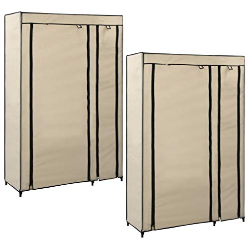 vidaXL 2X Armarios Plegables Tela Mobiliario Ropero Solución Útil Almacenamiento Casa Hogar Trastero Garaje Sótano Dormitorio Color Crema 110x45x175cm