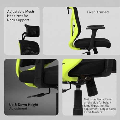 Image of Metal Mesh Back Executive Office Chair - Ergonomic Design with Adjustable Height, Durable and Breathable Seating for Office Work | 64x 61x119 cm | (Neon Green)