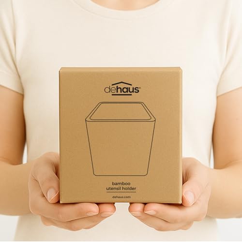 Dehaus® Large Wooden Utensil Holder, Bamboo Kitchen Utensils Holder, Countertop Utensil Pot, Cooking Utensils Organiser, 14 x 14 x 16.5cm (H) - Image 6