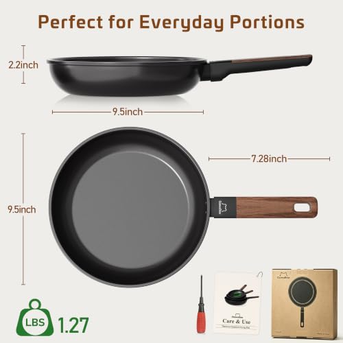 Non Stick Frying Pan Skillet, Titanium Coating Fry Pan Egg Pan Omelet Pan Nonstick, Healthy Induction Cookware Chef's Pan, PFAS PFOA & PTFE Free (9.5 Inch) - Image 3