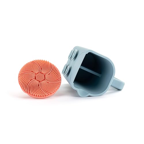Image of DEMDACO Love to Play Collection Baby Bath Rinse Cup and Silicone Scalp Scrubber Set - Gentle Hair Washing Aid for Infants & Toddlers Soft Silicone Kids' Brush & Ergonomic Rinse Pitcher, Pink
