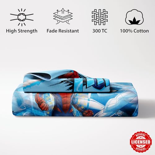 Image of Sassoon Marvel Spiderman (THEWIP) Digital Printed, Cotton Single Bedsheet, 300 TC, 1 Pillow Cover, Fade Resistant, Bedsheet for Kid's Bedroom, (1.50m X 2.35m)