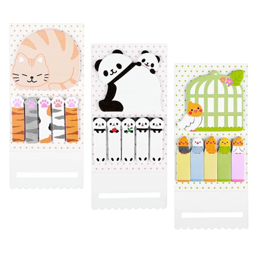 Amabro 360 teiliges Cartoon Tier Haftnotizen Set, niedliche Tier Notizblöcke Kawaii Memo selbstklebende Tabs Notizen Seitenflaggen Index für Büro Schule Studenten Panda Vogel Katze