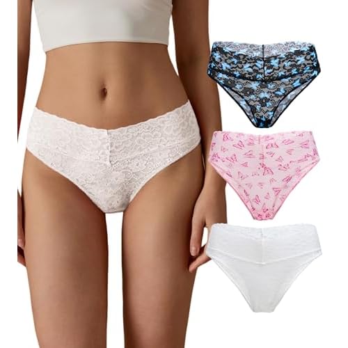 SHARICCA Lace Underwear for Women Sexy Cheeky Biknis Panties Soft Hipsters Pack