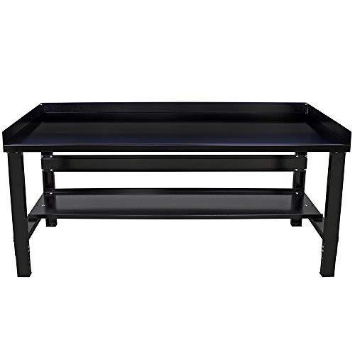 Review Product Borroughs Adjustable Height Workbench with Painted Black Top and Bottom Shelf with Back and End Guards, 28 in x 72 in, Commercial Grade, 16 Gauge Steel Review Product Borroughs Adjustable Height Workbench with Painted Black Top and Bottom Shelf with Back and End Guards, 28 in x 72 in, Commercial Grade, 16 Gauge Steel