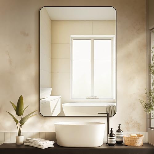 Image of Delma Bathroom Vanity Mirror, Black Framed Mirror for Over Sink, 40x28